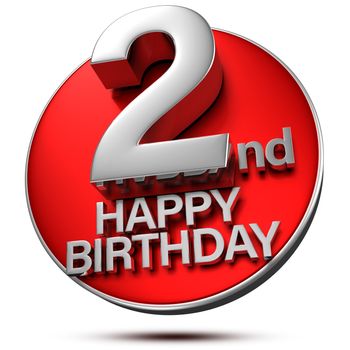 2 nd happy birthday 3d rendering on white background.(with Clipping Path).