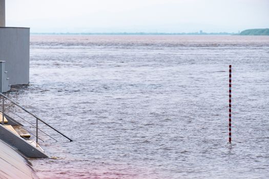 Flood on the Amur river near the city of Khabarovsk. The level of the Amur river at around 494 centimeters.