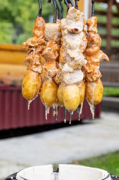 Skewers in the tandoor. Cooking kebab of meat in a tandoor