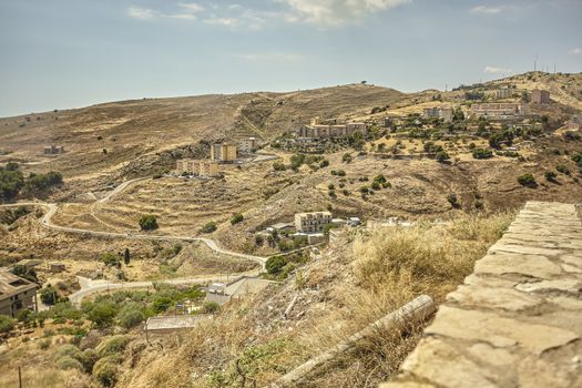 Panorama of the Sicilian hills and the town of Butera in the southern part of Sicily