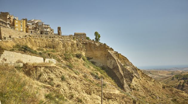 Panorama of the Sicilian hills and the town of Butera in the southern part of Sicily