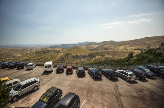 Parking area between the mountains in southern Sicily.