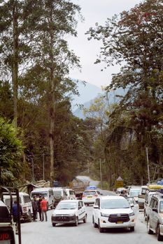 Siliguri West Bengal India October 2018 - View of a popular tourist halt on travel from Malbazar to Gangtok on the route of NH31, NH10 Gangtok Ranpoo road from Junction of Siliguri to Matigara.