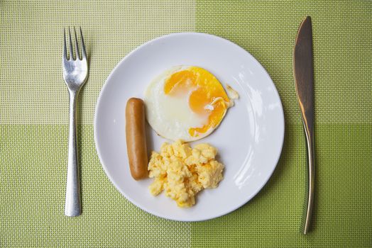 Sausage with egg breakfast set - breakfast food concept