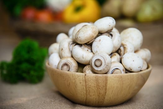 Fresh champignon mushroom vegetable in the kitchen - fresh mushroom vegetable cooking concept