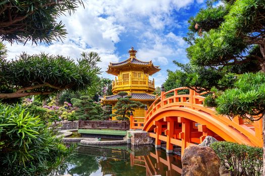 Golden Pavilion in Nan Lian Garden near Chi Lin Nunnery temple, Hong Kong.