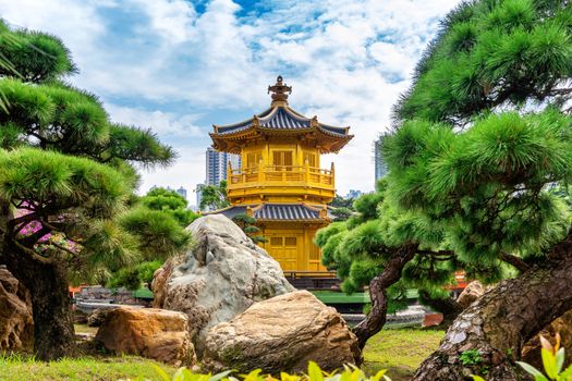 Golden Pavilion in Nan Lian Garden near Chi Lin Nunnery temple, Hong Kong.