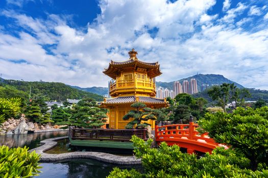 Golden Pavilion in Nan Lian Garden near Chi Lin Nunnery temple, Hong Kong.