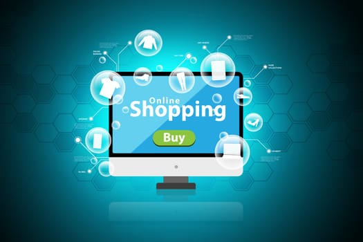Online shopping concept in color background