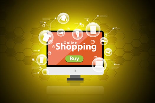Online shopping concept in color background