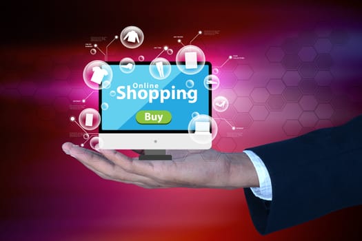 Business man showing Online shopping concept in color background