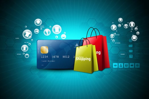 Online shopping concept in color background