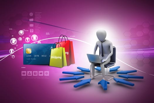 Business man showing Online shopping concept in color background