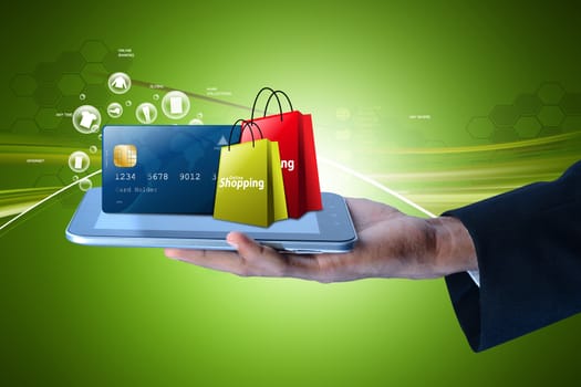 Business man showing Online shopping concept in color background