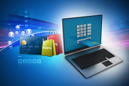 Online shopping concept in color background