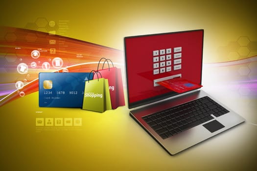 showing Online shopping concept in color background