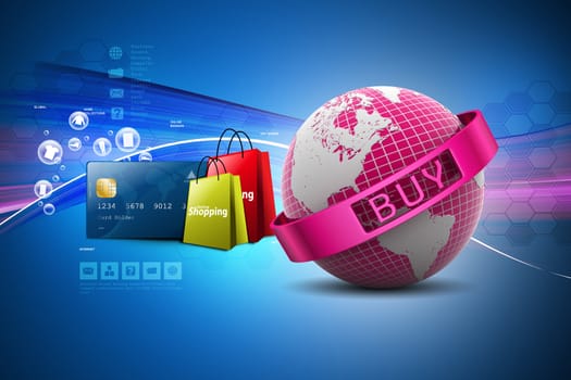 Online shopping concept in color background