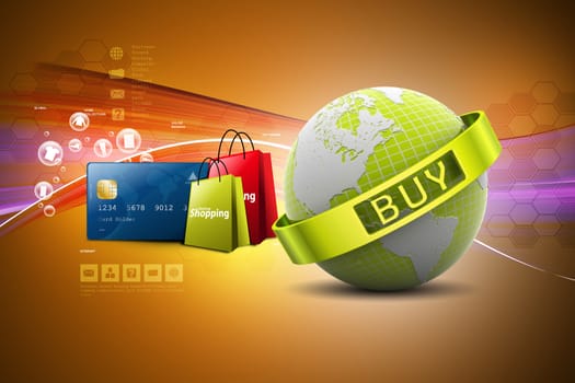 Online shopping concept in color background