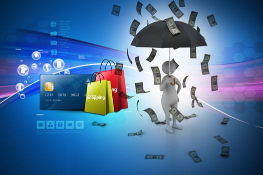Business man with Online shopping concept in color background