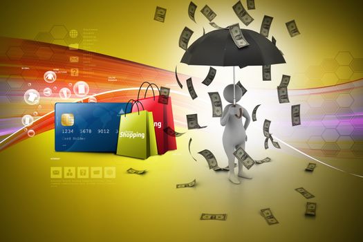 Business man with Online shopping concept in color background