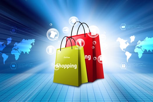 Online shopping concept in color background