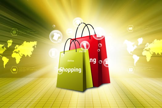 Online shopping concept in color background