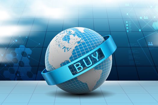 Online shopping concept in color background