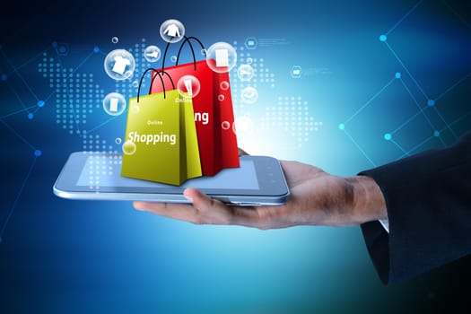 Business man showing Online shopping concept in color background