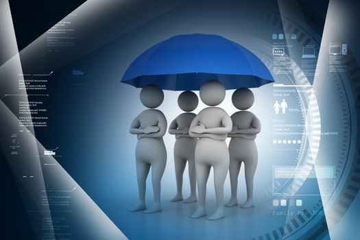 3d people under an umbrella, team work concept