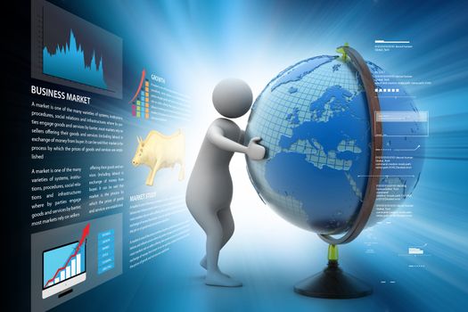 3d man analysing the globe