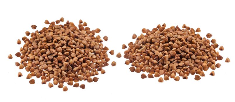 Heap of buckwheat seeds isolated on white background with clipping path