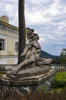 Achilleion palace, Corfu, Greece - August 24, 2018: Sculpture of the dying achilles in achilleion palace corfu