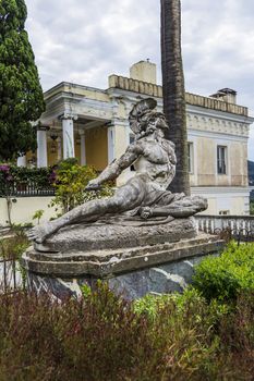 Achilleion palace, Corfu, Greece - August 24, 2018: Sculpture of the dying achilles in achilleion palace corfu