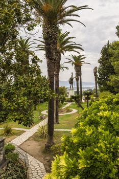 Achilleion palace, Corfu, Greece - August 24, 2018: Statue of Achilles in Achilleion palace in Corfu island, Greece.