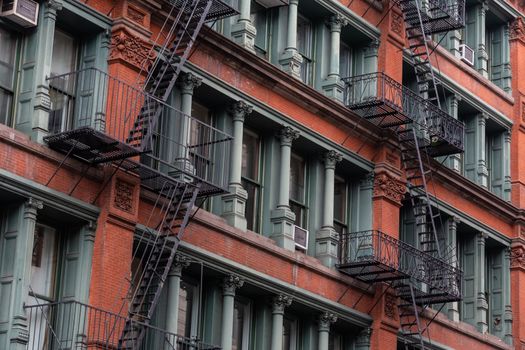 A fire escape of an apartment building in New York city.