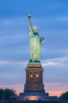 Statue of Liberty at dusk, New York City, USA.