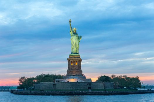 Statue of Liberty at dusk, New York City, USA.