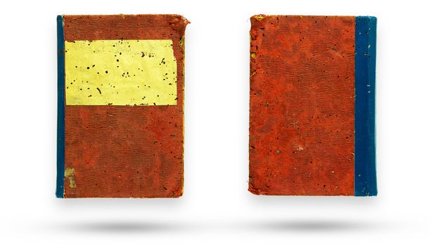 Front and back of red canvas cover old book. Isolate and clipping path on white background.