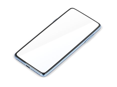 Bezel-less smartphone with blank display on white background
