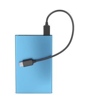 Power bank with usb-c cable on white background
