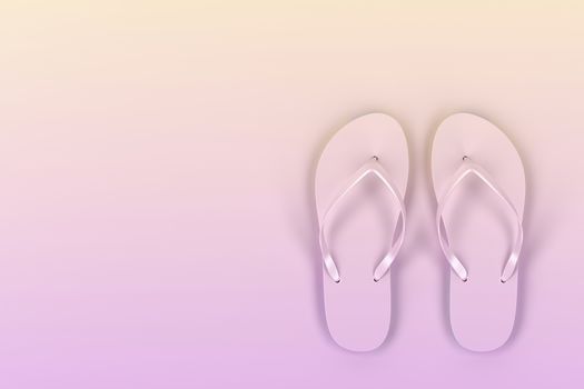 A pair of flip-flops on yellow-pink background, top view