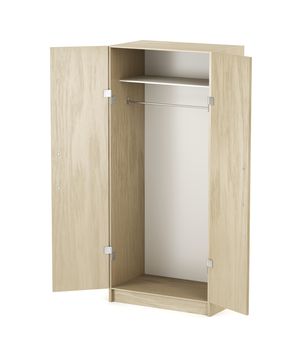 Opened wooden wardrobe, empty inside