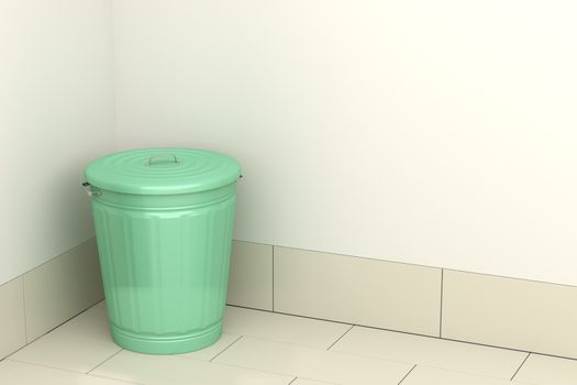 Green garbage bin in the room 