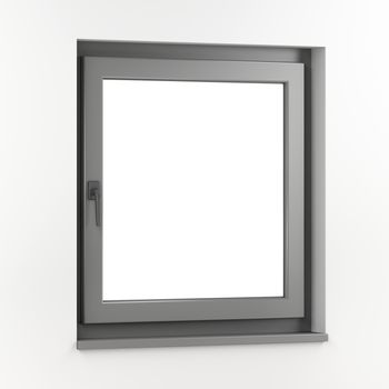 Grey window on a white wall 