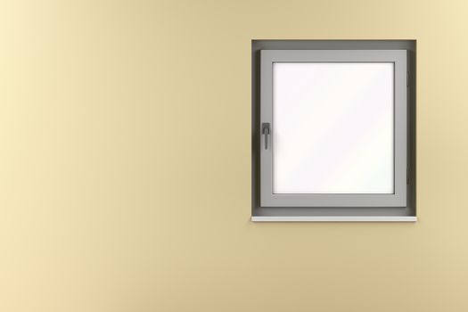 PVC window on a brown wall, 3D illustration 