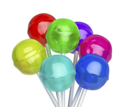 Group of lollipops with different colors and flavors, isolated on white background
