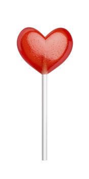 Red heart shaped lollipop, isolated on white background