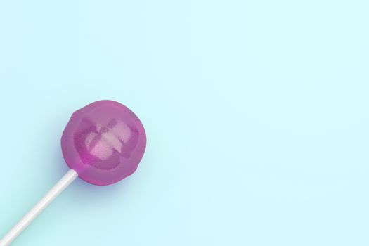 Lollipop on turquoise background, top view 