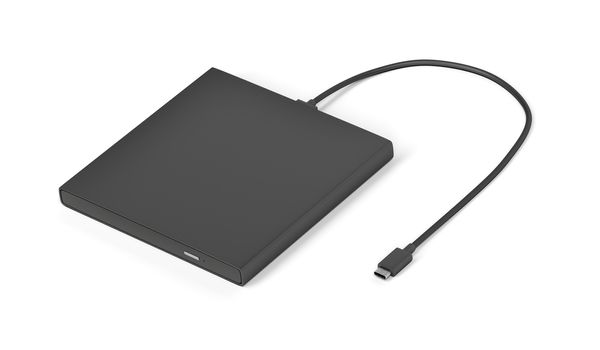 Portable usb optical disc drive on white background
