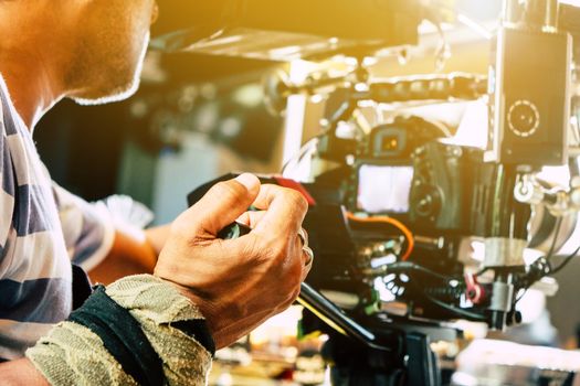 Film industry. Filming with professional camera background